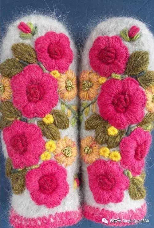 「刺繡作品」毛線繡帽子、手套和衣服等作品欣賞